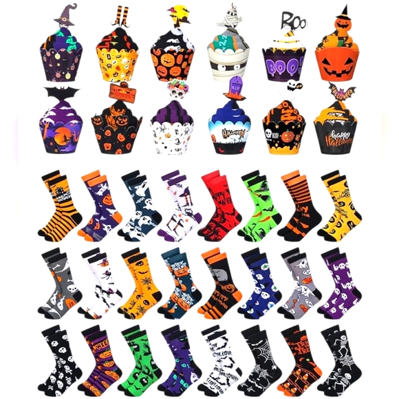 Accessories - Halloween Themed Socks - ONE pair With Cupcake Wrapper